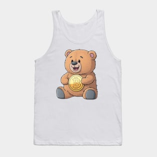 Cute TeddyBear with Bitcoin Coin - Cartoon Style Tank Top